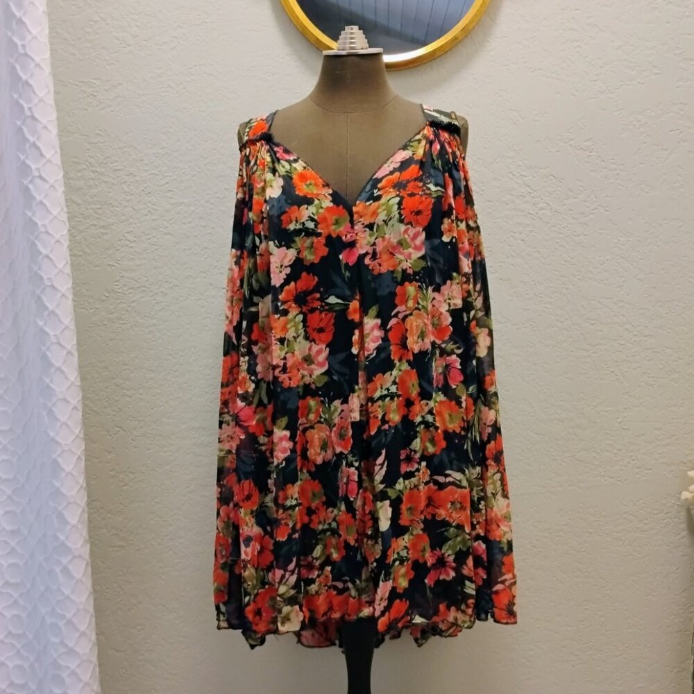 Anthropologie Sheer Floral Dress Sz M